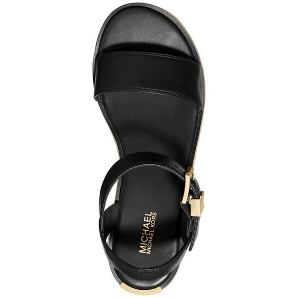 Michael Kors Richie Espadrille Sandals Women 9.5 Black Leather Platform MK Logo - Picture 3 of 4